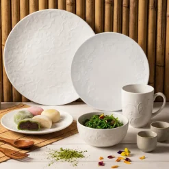 LUBIANA HANAMI Serwis obiadowy 30 el / 6 osób z kubkami i salaterkami | biała porcelana