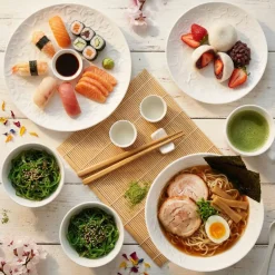 LUBIANA HANAMI Serwis obiadowy 60 el / 12 osób z kubkami i salaterkami | biała porcelana