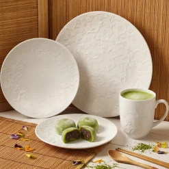 LUBIANA HANAMI Serwis obiadowy 24 el / 6 osób z kubkiem | biała porcelana