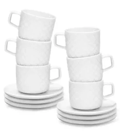 LUBIANA MARRAKESZ 12 x Filiżanka 250 ml + spodek 15 cm / 24 el / biały / porcelana
