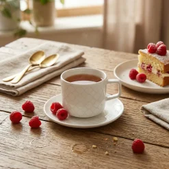 LUBIANA MARRAKESZ 12 x Filiżanka 250 ml + spodek 15 cm / 24 el / biały / porcelana