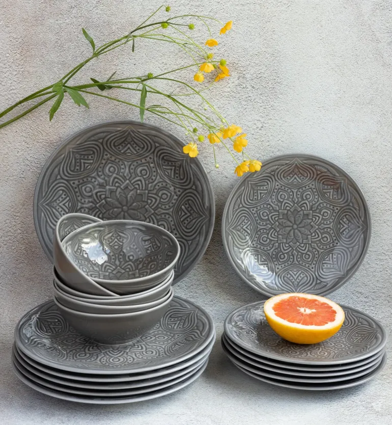 LUBIANA ORIENTAL | KM00 | SZARY | Serwis obiadowy 54 el dla 18 os | porcelana luz