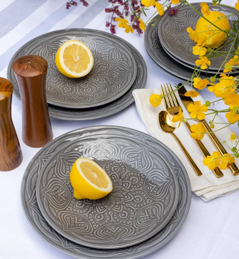 LUBIANA ORIENTAL | KM00 | SZARY | Talerz obiadowy 25 cm | porcelana luz