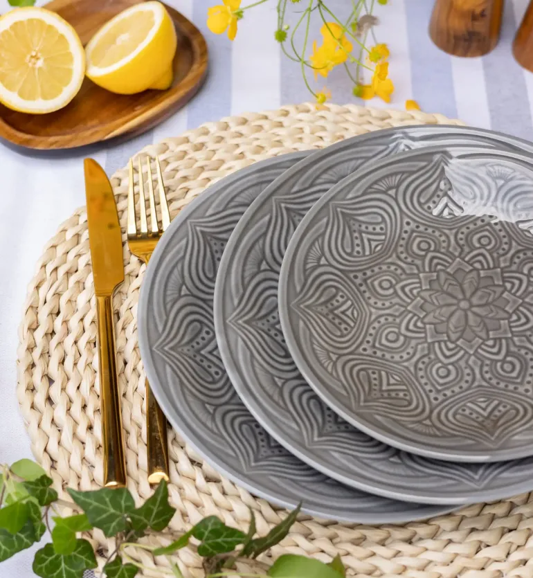 LUBIANA ORIENTAL | KM00 | SZARY | 12x talerz obiadowy 25 cm | porcelana luz