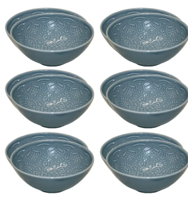LUBIANA ORIENTAL | K9 SZARO - NIEBIESKI | 12x salaterka 15 cm | porcelana luz