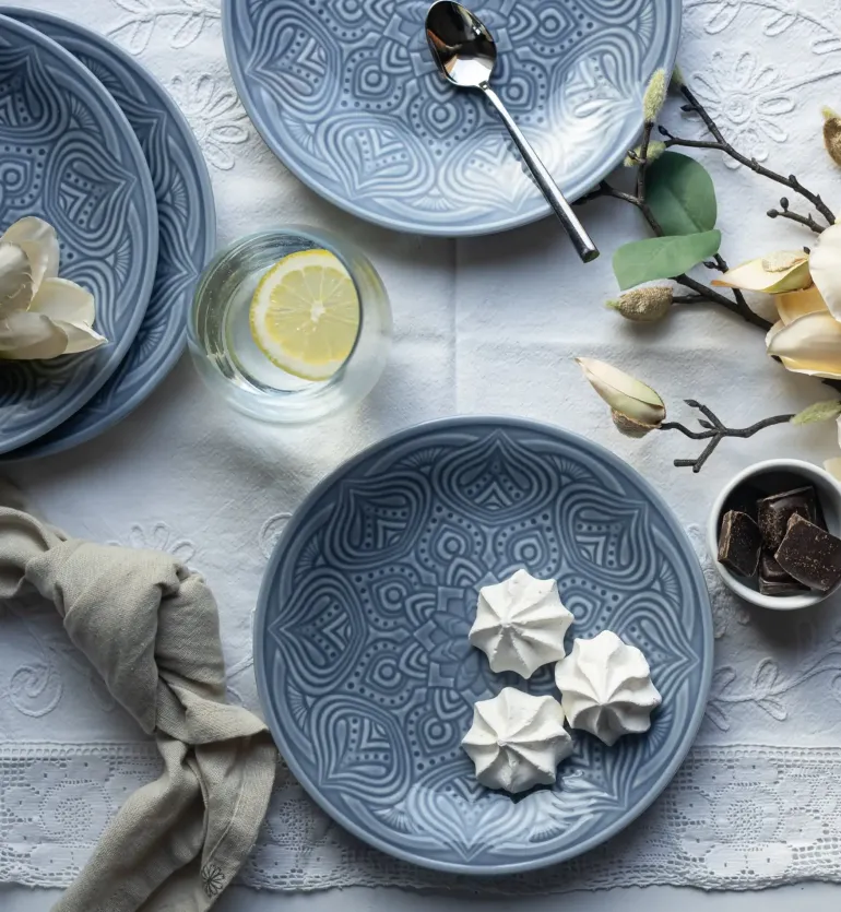 LUBIANA ORIENTAL | K9 SZARO - NIEBIESKI | Talerz deserowy 21 cm | porcelana luz