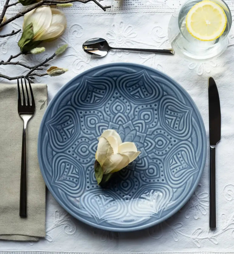 LUBIANA ORIENTAL | K9 SZARO - NIEBIESKI | Talerz obiadowy 25 cm | porcelana luz