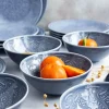 LUBIANA ORIENTAL | K9 SZARO - NIEBIESKI | 6x salaterka 15 cm | porcelana luz