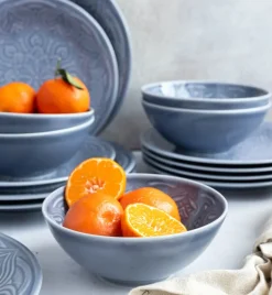 LUBIANA ORIENTAL | K9 SZARO - NIEBIESKI | 6x salaterka 15 cm | porcelana luz