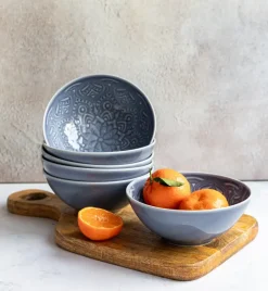 LUBIANA ORIENTAL | K9 SZARO - NIEBIESKI | 6x salaterka 15 cm | porcelana luz