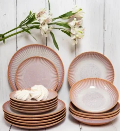 LUBIANA STONEWARE CERAMIKA | BLUSH | Serwis obiadowy 54 elementy dla 18 osób | kolor łososiowy