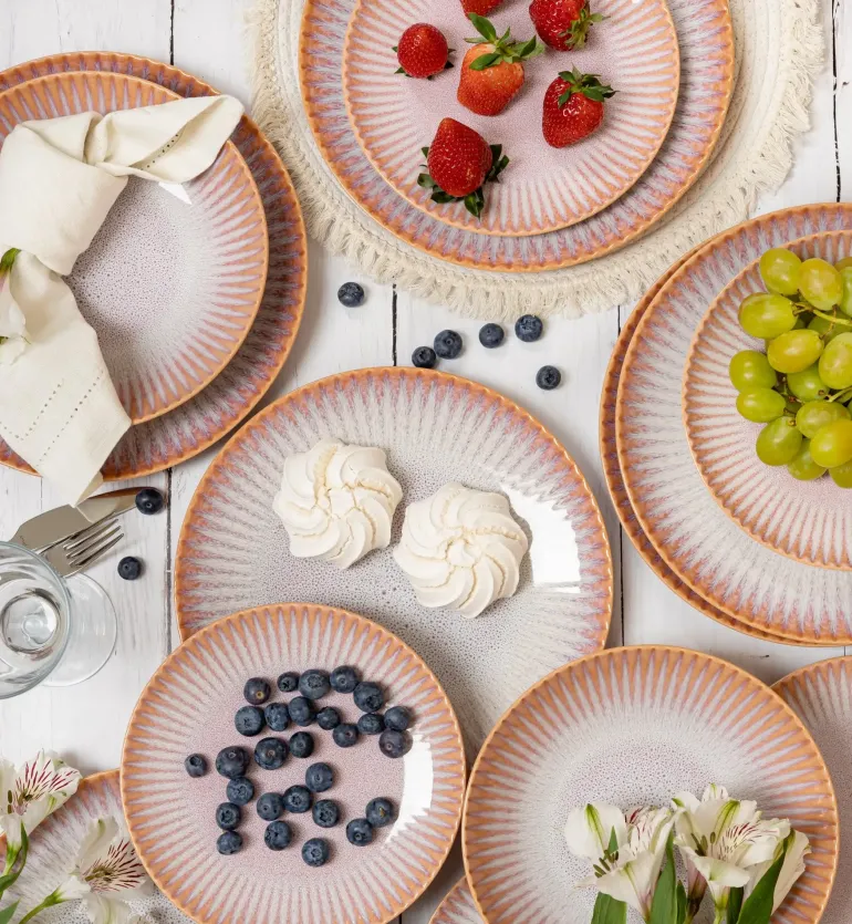 LUBIANA STONEWARE CERAMIKA | BLUSH | Serwis obiadowy 54 elementy dla 18 osób | kolor łososiowy