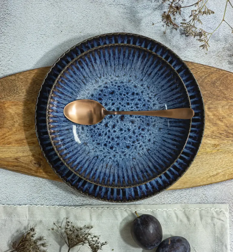 LUBIANA STONEWARE CERAMIKA / COSMOS / Serwis obiadowy 54 elementy dla 18 osób / odcień niebieskiego
