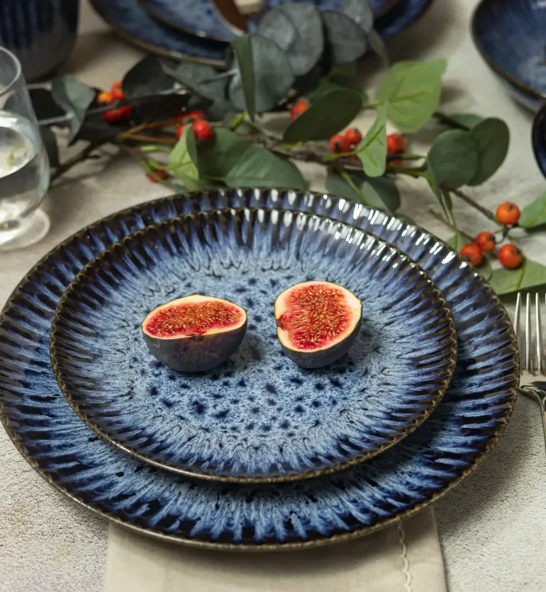 LUBIANA STONEWARE CERAMIKA / COSMOS / Serwis obiadowy 54 elementy dla 18 osób / odcień niebieskiego