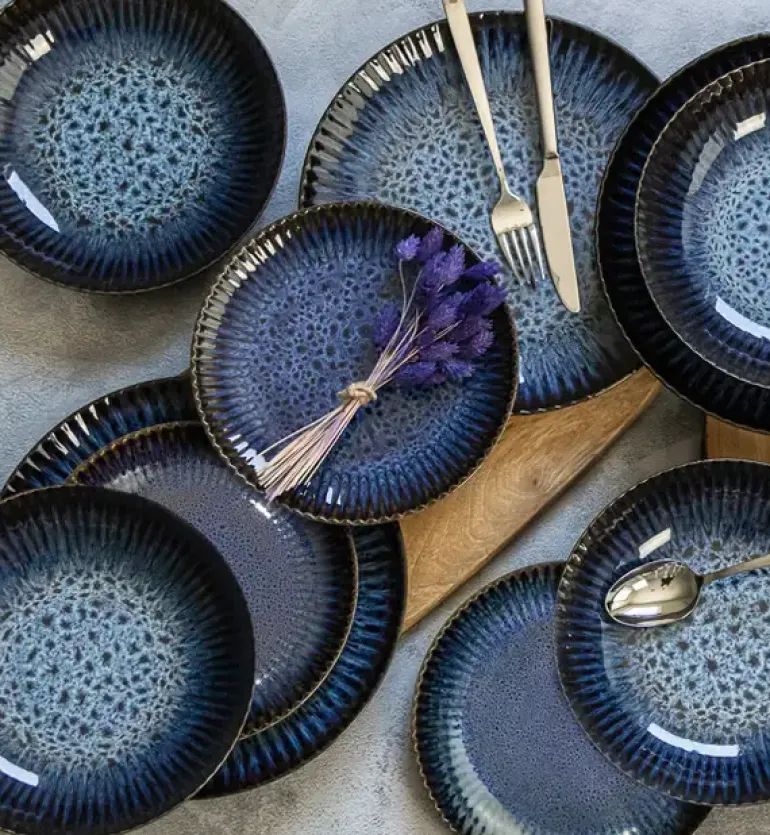 LUBIANA STONEWARE CERAMIKA / COSMOS / Serwis obiadowy 54 elementy dla 18 osób / odcień niebieskiego