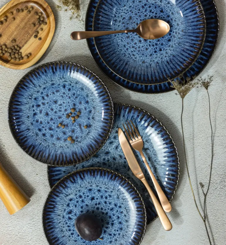LUBIANA STONEWARE CERAMIKA / COSMOS / Serwis obiadowy 54 elementy dla 18 osób / odcień niebieskiego