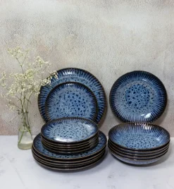 LUBIANA STONEWARE CERAMIKA / COSMOS / Serwis obiadowy 54 elementy dla 18 osób / odcień niebieskiego