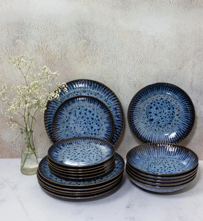 LUBIANA STONEWARE CERAMIKA / COSMOS / Serwis obiadowy 54 elementy dla 18 osób / odcień niebieskiego