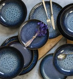 LUBIANA STONEWARE CERAMIKA / COSMOS / 6x Talerz deserowy 20,5 cm / odcień niebieskiego
