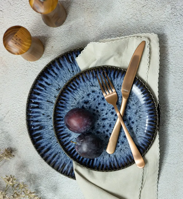 LUBIANA STONEWARE CERAMIKA / COSMOS / 6x Talerz deserowy 20,5 cm / odcień niebieskiego