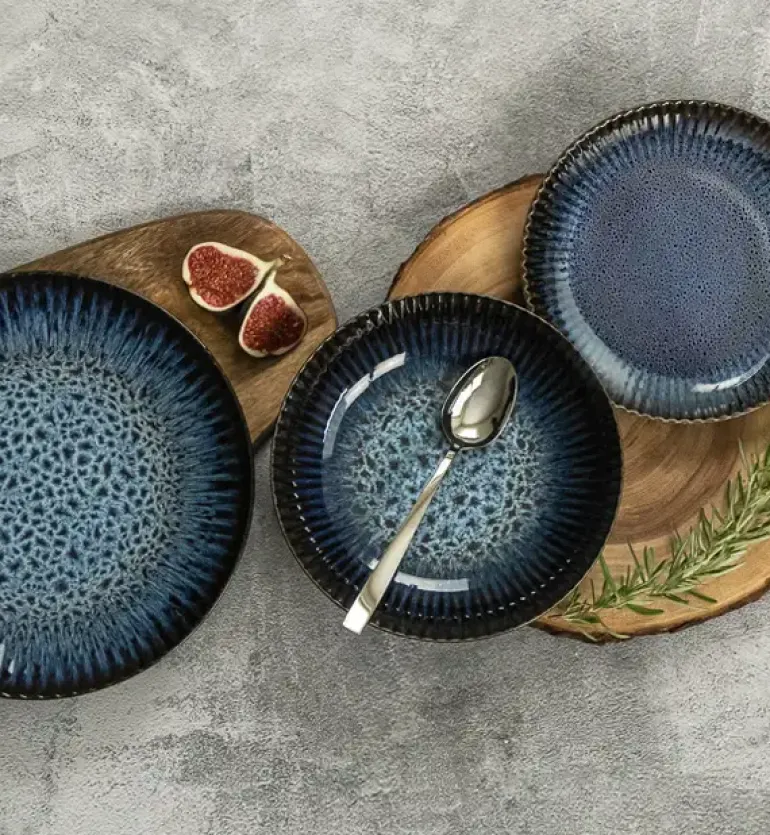 LUBIANA STONEWARE CERAMIKA / COSMOS / 6x Talerz deserowy 20,5 cm / odcień niebieskiego