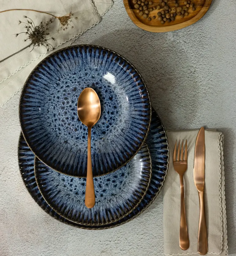 LUBIANA STONEWARE CERAMIKA / COSMOS / 6x Talerz głęboki 22 cm / odcień niebieskiego