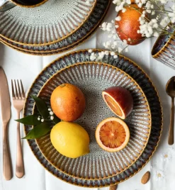 LUBIANA STONEWARE CERAMIKA / METEOR DESERT / Serwis obiadowy 24 elementów dla 8 osób / odcień piaskowo-niebieski