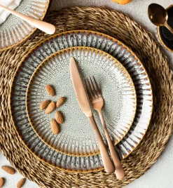 LUBIANA STONEWARE CERAMIKA / METEOR DESERT / Serwis obiadowy 24 elementów dla 8 osób / odcień piaskowo-niebieski