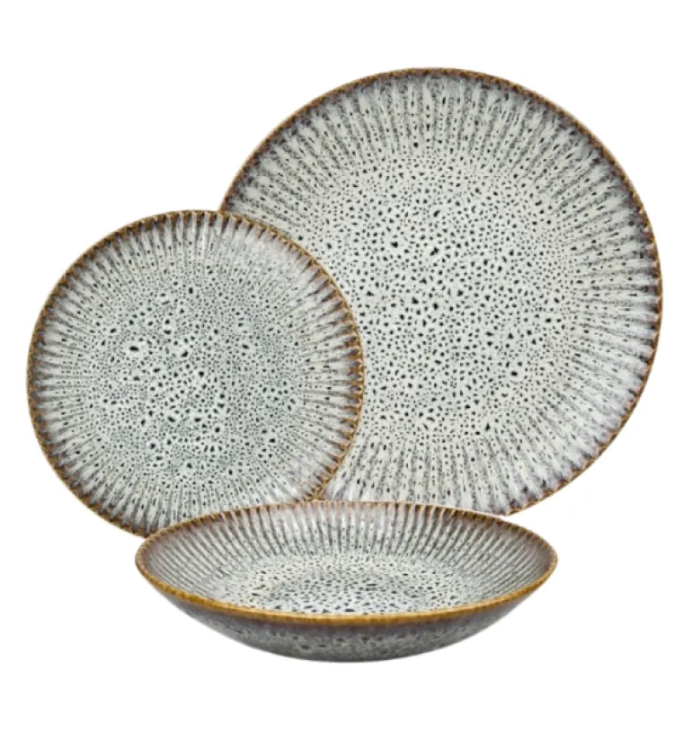 LUBIANA STONEWARE CERAMIKA / METEOR DESERT OPK / Serwis obiadowy 12 elementów dla 4 osób / odcień piaskowo-niebieski