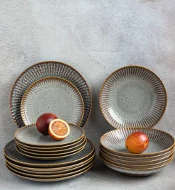 LUBIANA STONEWARE CERAMIKA / METEOR DESERT OPK / Serwis obiadowy 12 elementów dla 4 osób / odcień piaskowo-niebieski