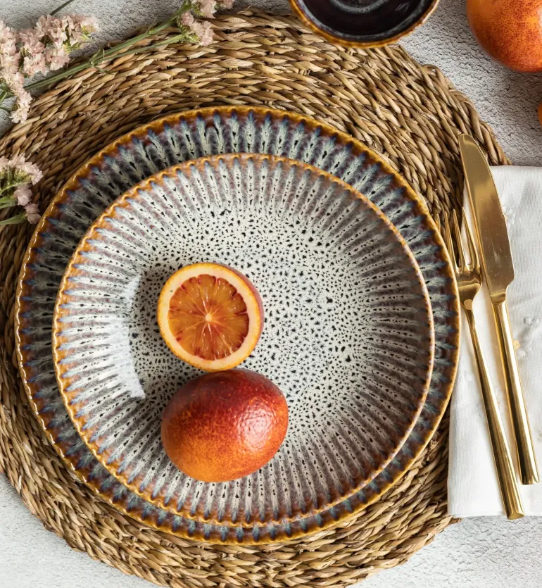 LUBIANA STONEWARE CERAMIKA / METEOR DESERT OPK / Serwis obiadowy 12 elementów dla 4 osób / odcień piaskowo-niebieski
