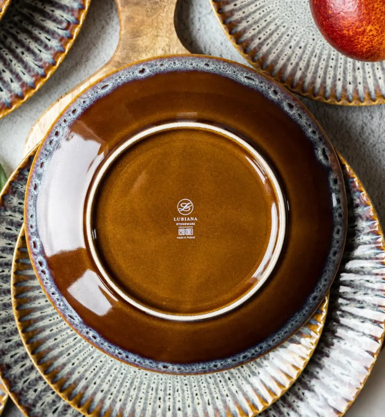 LUBIANA STONEWARE CERAMIKA / METEOR DESERT OPK / Serwis obiadowy 12 elementów dla 4 osób / odcień piaskowo-niebieski