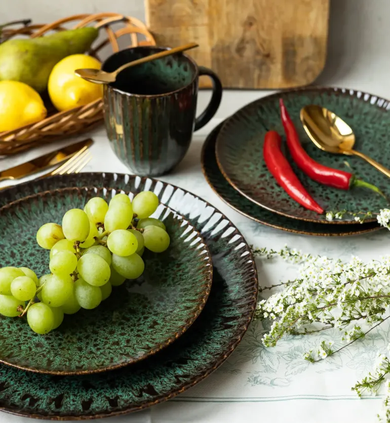 LUBIANA STONEWARE JADE ZIELONY / Talerz obiadowy 27 cm / odcień zieleni