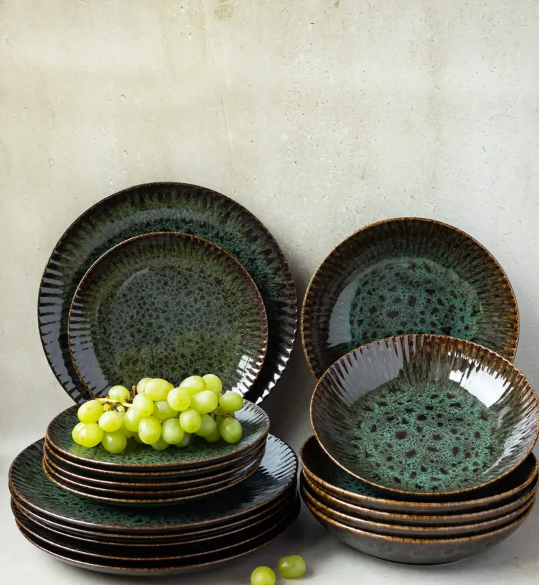 LUBIANA STONEWARE JADE ZIELONY OPK | Serwis obiadowy 12 elementów dla 4 osób | odcienie zieleni | ceramika