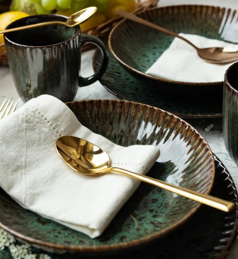 LUBIANA STONEWARE JADE ZIELONY OPK | Serwis obiadowy 12 elementów dla 4 osób | odcienie zieleni | ceramika