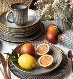 LUBIANA STONEWARE | METEOR DESERT / Talerz głęboki 22 cm luz / odcień piaskowo - niebieski