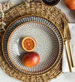 LUBIANA STONEWARE | METEOR DESERT / Talerz głęboki 22 cm luz / odcień piaskowo - niebieski