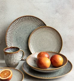 LUBIANA STONEWARE | METEOR DESERT / Talerz głęboki 22 cm luz / odcień piaskowo - niebieski