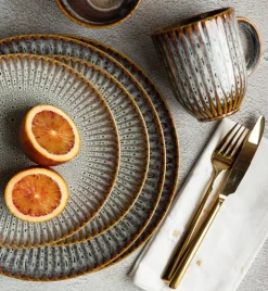 LUBIANA STONEWARE | METEOR DESERT / Talerz deserowy 20,5 cm luz / odcień piaskowo - niebieski
