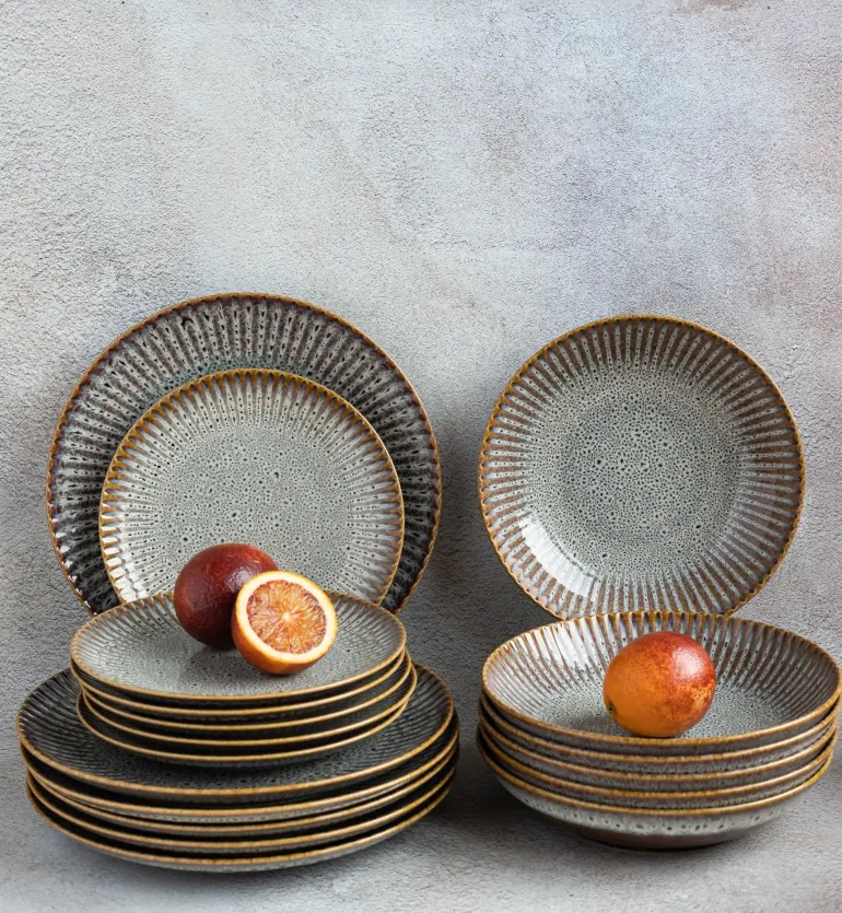 LUBIANA STONEWARE | METEOR DESERT / Talerz głęboki 22 cm x 12 SZT - luz / odcień piaskowo - niebieski