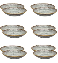 LUBIANA STONEWARE | METEOR DESERT / Talerz głęboki 22 cm x 12 SZT - luz / odcień piaskowo - niebieski