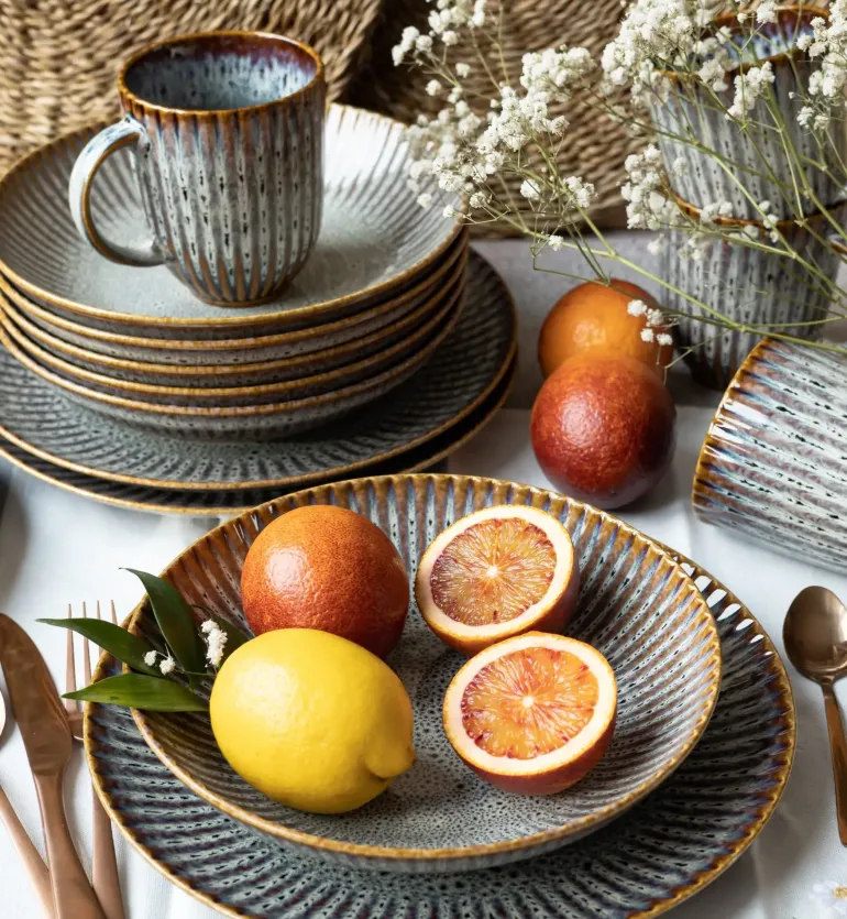 LUBIANA STONEWARE | METEOR DESERT / Talerz głęboki 22 cm x 12 SZT - luz / odcień piaskowo - niebieski