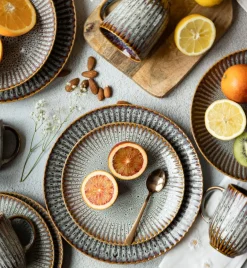 LUBIANA STONEWARE | METEOR DESERT 6 x Talerz deserowy 20,5 cm luz / odcień piaskowo - niebieski