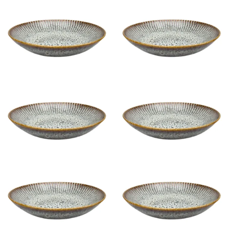 LUBIANA STONEWARE | METEOR DESERT / Talerz głęboki 22 cm x 6 SZT - luz / odcień piaskowo - niebieski
