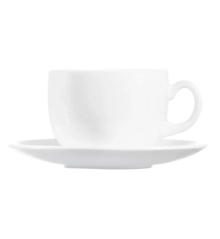 LUMINARC DIWALI WHITE Komplet 12 (2x6) filiżanek 220 ml ze spodkami 14 cm| biały | szkło hartowane