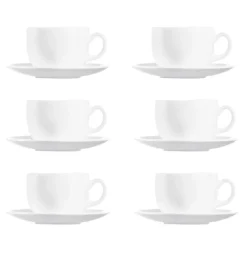 LUMINARC DIWALI WHITE Komplet 12 (2x6) filiżanek 220 ml ze spodkami 14 cm| biały | szkło hartowane