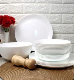 LUMINARC DIWALI WHITE Serwis obiadowy 57 el dla 18 osób | szkło hartowane | V0361
