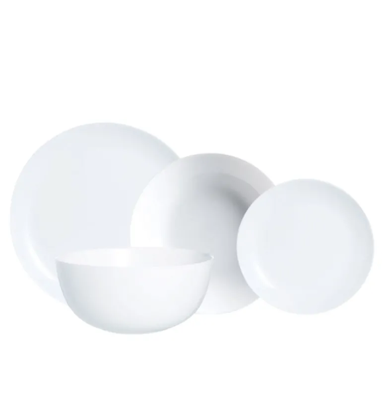 LUMINARC DIWALI WHITE Serwis obiadowy 38 el dla 12 osób | szkło hartowane | V0361