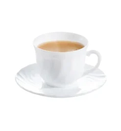 LUMINARC TRIANON Komplet 6 filiżanek 220 ml ze spodkami 14 cm| biały | szkło hartowane