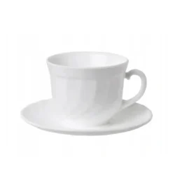 LUMINARC TRIANON Komplet 6 filiżanek 220 ml ze spodkami 14 cm| biały | szkło hartowane